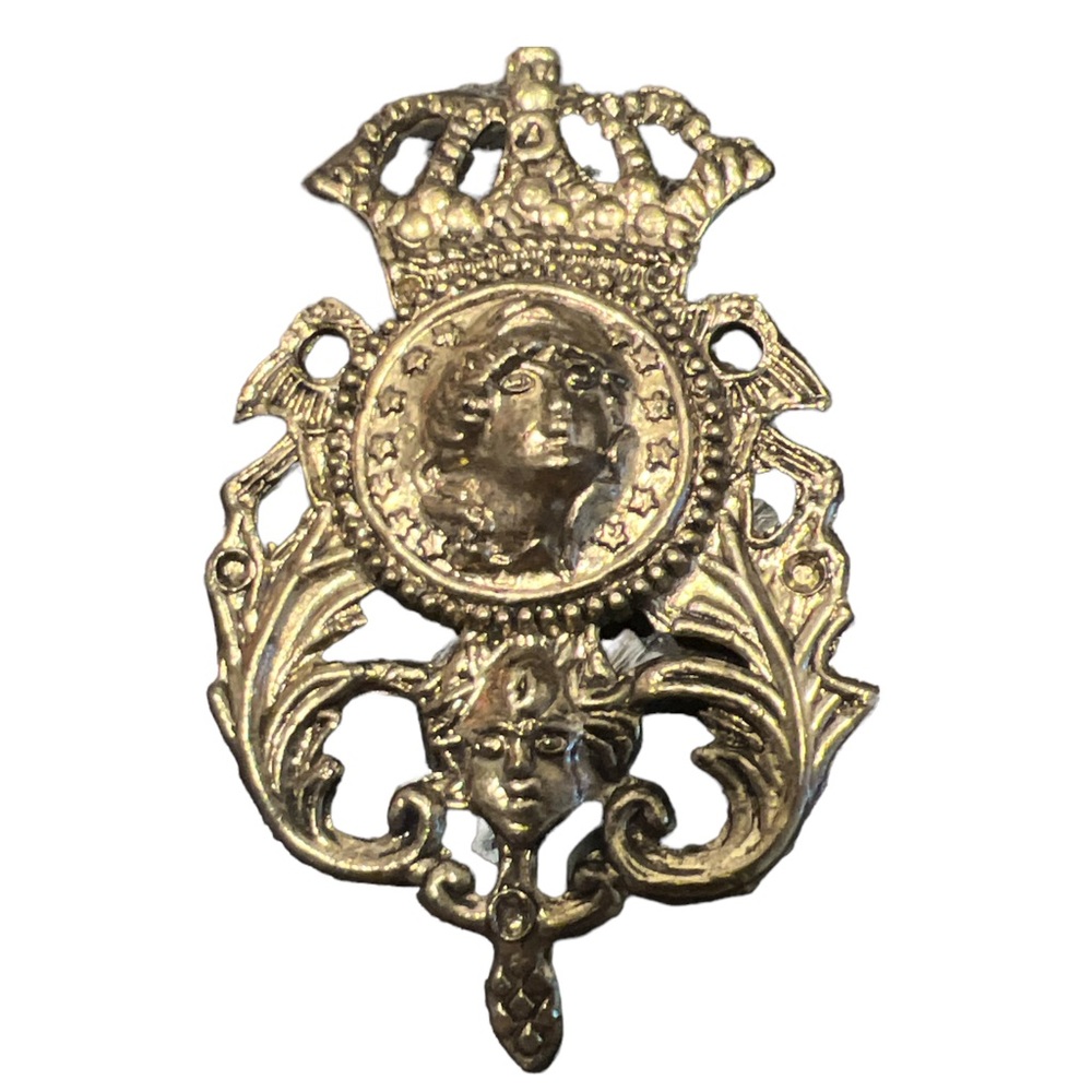 VINTAGE | Royal Emperor Cherub Cast Iron Brass Cast Large Pin Brooch